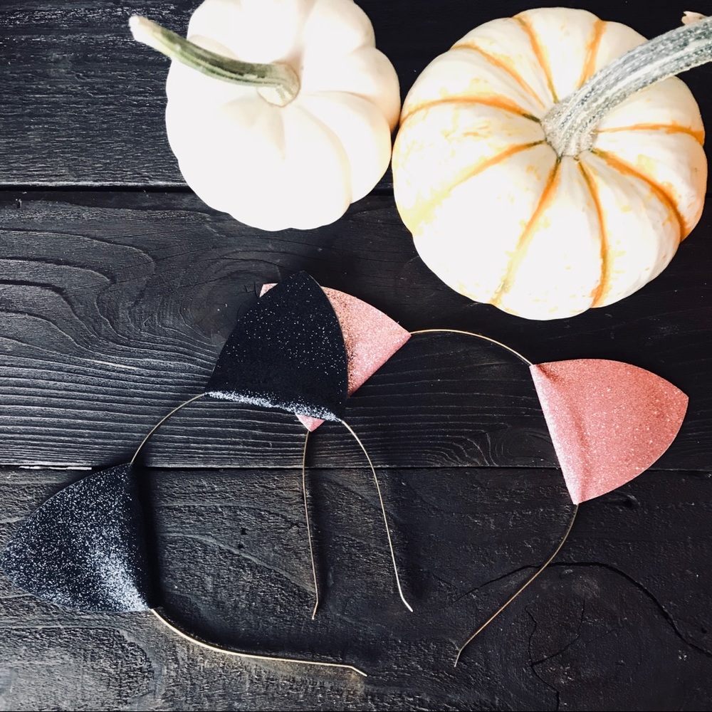 Pink Or Black Glitter Cat Ears Headband Head Band